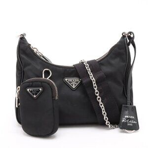 Prada Tessuto Nylon Leather Two-Way Shoulder Bag Black